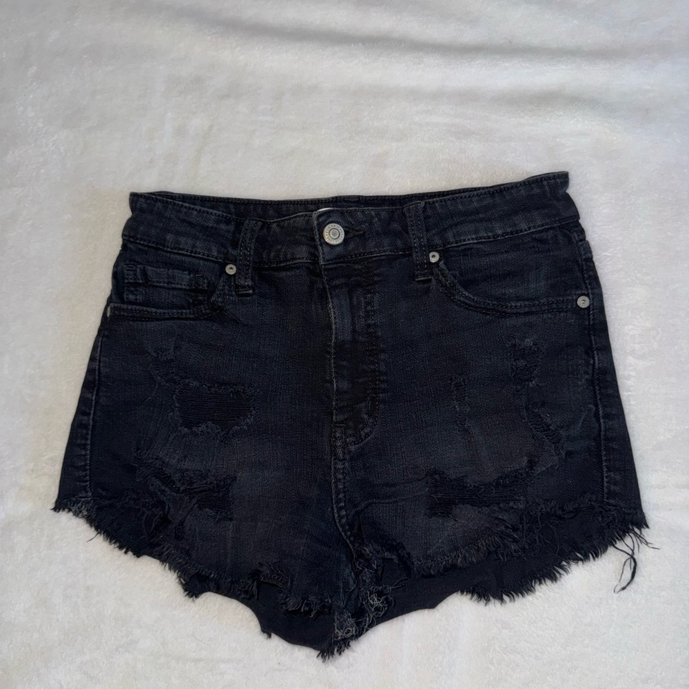 Black Distressed Denim Shorts